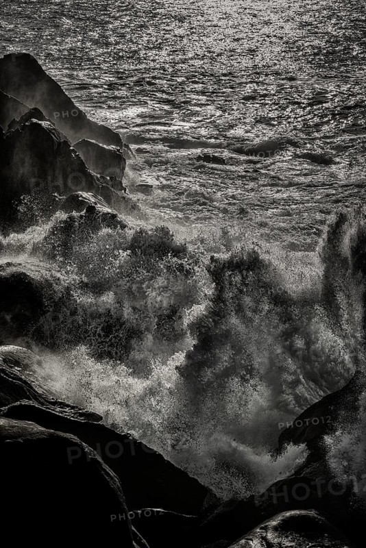 Thundering surf from the Atlantic Ocean on the rocky coast in San Sebastian, Basque Country, Spain