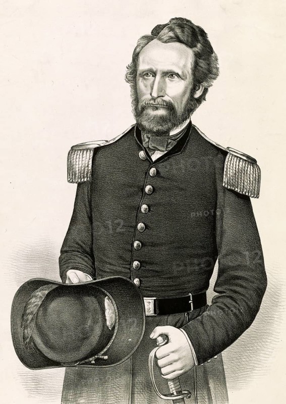 Nathaniel Lyon (born 14 July 1818 in Ashford, Connecticut, died 10 August 1861 at the Battle of Wilson's Creek) was a general in the US Army during the American Civil War, an authentic, digitally restored, high-resolution reproduction from a 19th-century original, exact date of the image unknown, American history, historical