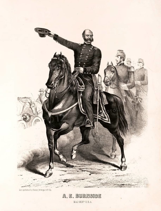 Ambrose Everett Burnside (born 23 May 1824 in Liberty, Union County, Indiana, died 13 September 1881 in Bristol, Rhode Island) was a general in the US Army during the American Civil War and Governor of Rhode Island, American history, authentic, digitally restored reproduction of a 19th-century original, exact date of the image unknown, historical