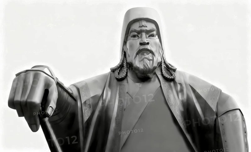 Genghis Khan, Dschingis Khan, or Chinggis Khan, born Temüjin, Temüdschin or Temüüdschin, c.?1162 – 1227, also known as Chinggis Khan, founder and first khan of the Mongol Empire, digitally edited based on a monument to Genghis Khan in Ulaanbaator, Mongolia, East Asia
