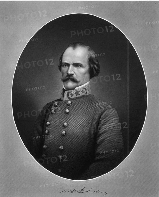 Albert Sidney Johnston (born 2 February 1803 in Washington, Mason County, Kentucky, died 6 April 1862 at the Battle of Shiloh) was an officer in the US Army, and a general in the Texas Army and the Confederate Army during the American Civil War, American history, authentic, digitally restored reproduction of a 19th-century original, exact date of the depiction unknown, historical