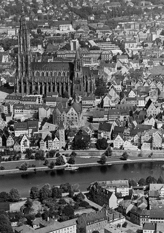 Historical aerial view of Ulm Danube with Münster from 1961, Ulm, Baden-Württemberg, Germany