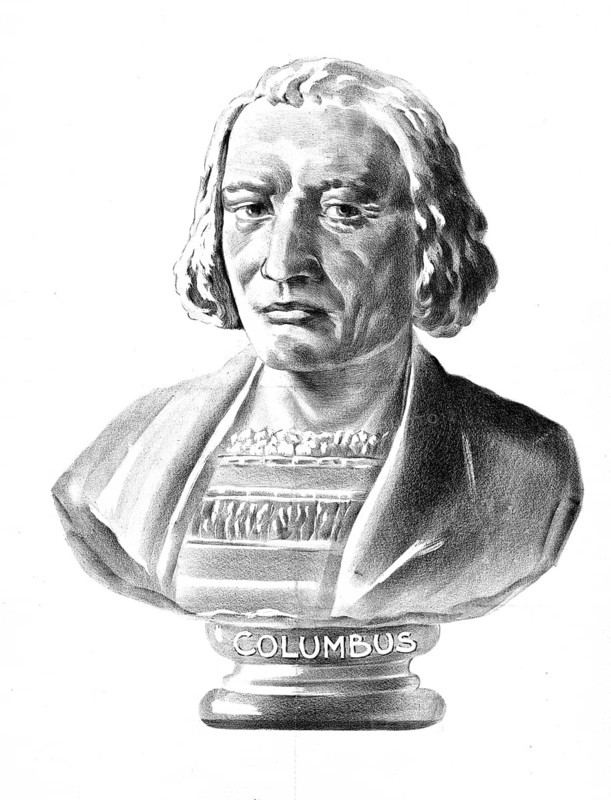 Christopher Columbus, born around 1451 in the Republic of Genoa, died May 20, 1506 in Valladolid, Kingdom of Castile, was an Italian navigator in Castilian service who wanted to find a western sea route across the Atlantic to India and reached an island in the Bahamas in October 1492, then other Caribbean islands, authentic, digitally restored reproduction in high resolution from a 19th century original, exact date of presentation unknown American history, historical