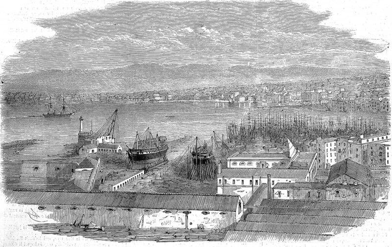 Port and town of Castellamare in the Gulf of Naples, in 1869, Italy, Historic, digitally restored reproduction of a 19th century original, exact original date unknown