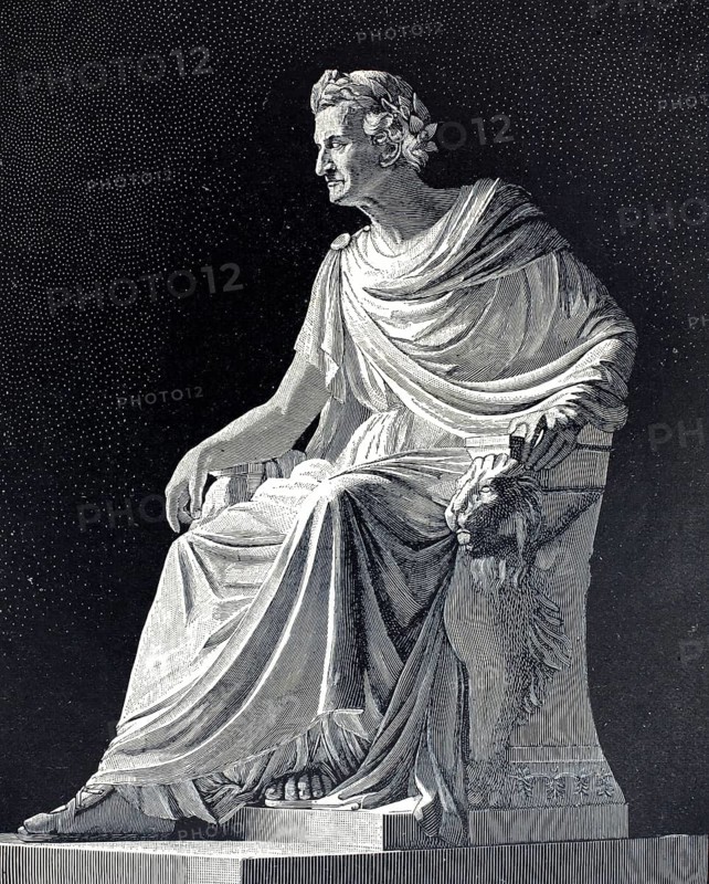 The monument of King Ludwig I of Bavaria in the Valhalla near Regensburg, illustration from the 19th century, Germany, illustration, reproduction from a model from the 19th century. Authentic, file restored for optimal use, exact date of submission unknown, historical