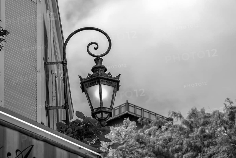 Historic street light, black and white, Paris, France