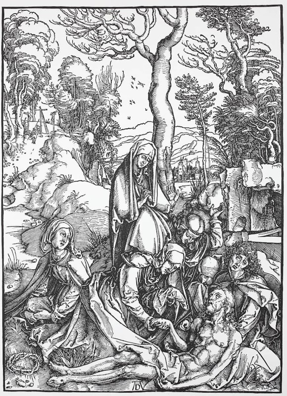 Woodcuts of the great Passion, the Lamentation of Christ, woodcut by Albrecht Dürer, historical, digital improved reproduction of an old woodcut