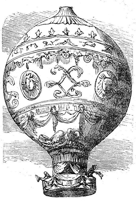 Balloon for the first aerial journey by Pilatre de Rozier and d'Arlande, On 21 November 1783, Pilatre carried out the first free balloon flight in the history of mankind. During the 25-minute flight, he and Francois d'Arlandes flew 10 kilometres after take-off, Historical, digital reproduction of an original from the 19th century