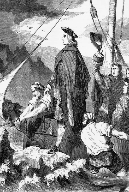 James Francis Edward, Prince of Wales, the Chevalier De St George or the Old Pretender or the Old Chevalier, the son of the deposed James II of England, James II, (14 October 1633 to 16 September 1701) of England (James VII of Scotland), lands at Peterhead, Aberdeenshire, Scotland, 1715, digital reproduction of a historical original