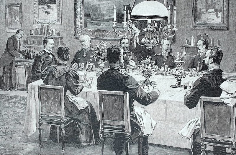 Diner at Prince Bismarck's, Otto Eduard Leopold von Bismarck-Schönhausen, from 1865 Count von Bismarck-Schönhausen, from 1871 Prince von Bismarck, from 1890 also Duke of Lauenburg (born 1 April 1815, died 30 July 1898 in Friedrichsruh), German politician and statesman, digital reproduction of an original from the 19th century, historical