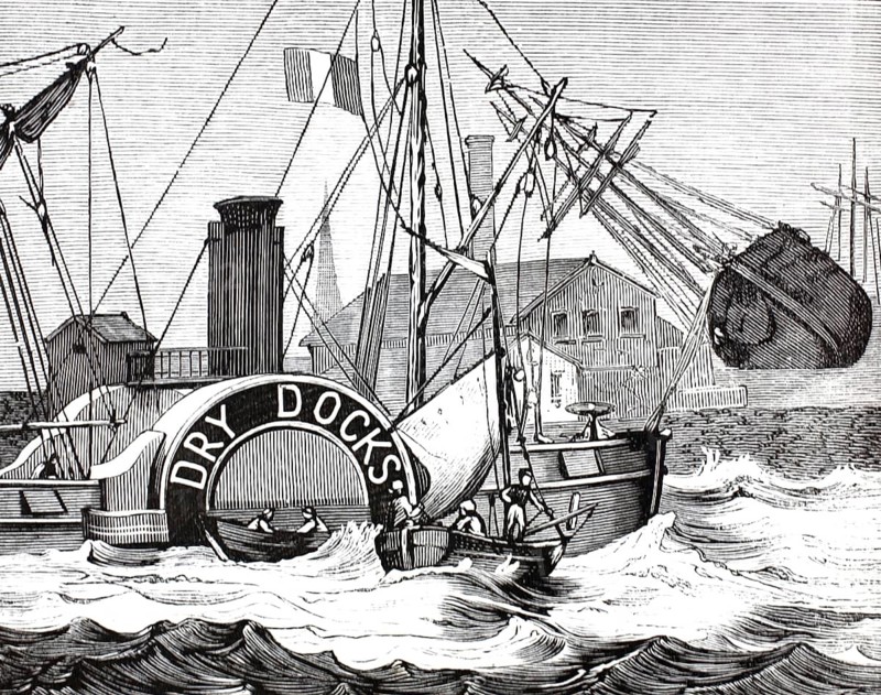 Paddle steamer Goliath in the port of Antwerp, Anvers, 1870, Belgium, illustration, reproduction from a model from the 19th century. Authentic, file restored for optimal use, exact date of submission unknown, historical