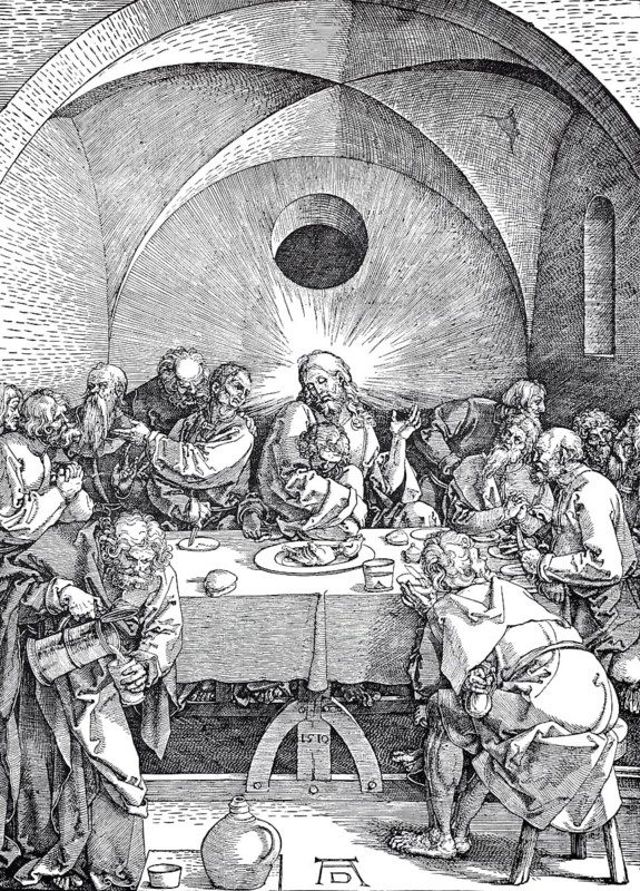 The woodcuts for the completion of the great Passion, the Last Supper, woodcut by Albrecht Dürer, historical, digital improved reproduction of an old woodcut