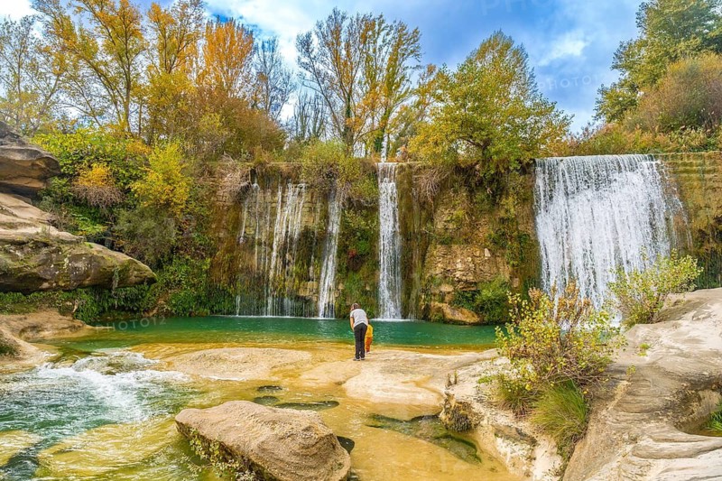 Visiting the Vero River waterfall in the town of Pozan de Vero in the Pyrenees, Huesca