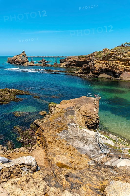 Coast of Plage du Port Vieux on a summer afternoon. Municipality of Biarritz, department of the Atlantic Pyrenees. France