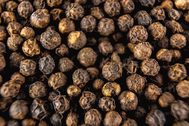 Black pepper photographed with macro photography