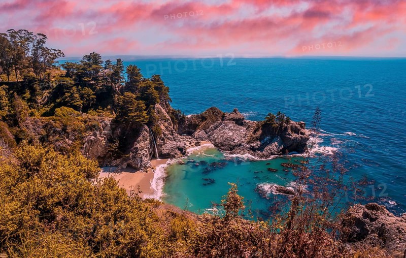 Mcway Waterfall and its beautiful beach in sunset, California. United States