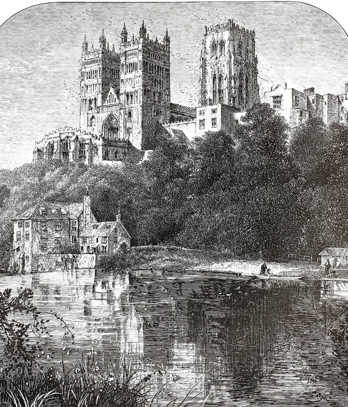 Durham Cathedral, Durham Cathedral, or The Cathedral Church of Christ, Blessed Mary the Virgin and St Cuthbert of Durham, in County Durham in northeast England, illustration, reproduction from a 19th-century model. Authentic, file restored for optimal use, exact date of submission unknown, historical