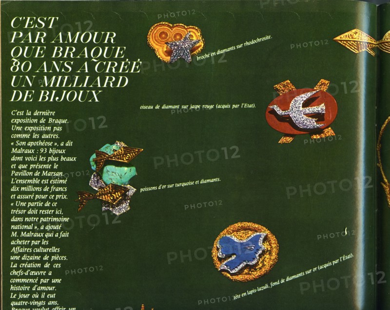 Paris Match n°729 du 30 mars 1963 (double page présentant les bijoux de Braque acquis par l'Etat français)