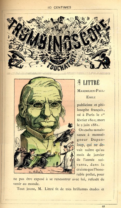 Caricature de Maximilien-Paul-Emile Littré, in : "Le Trombinoscope"