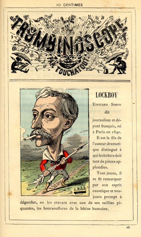 Caricature d'Edouard Simon dit Lockroy, in : "Le Trombinoscope"
