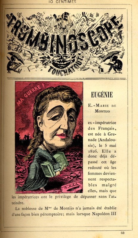 Caricature de l'ex-impératrice Eugénie, in : "Le Trombinoscope"