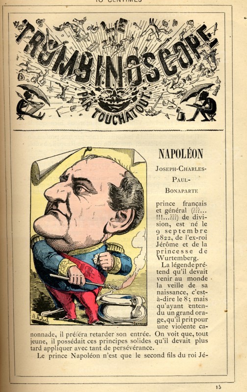 Caricature du Prince Napoléon, in : "Le Trombinoscope"