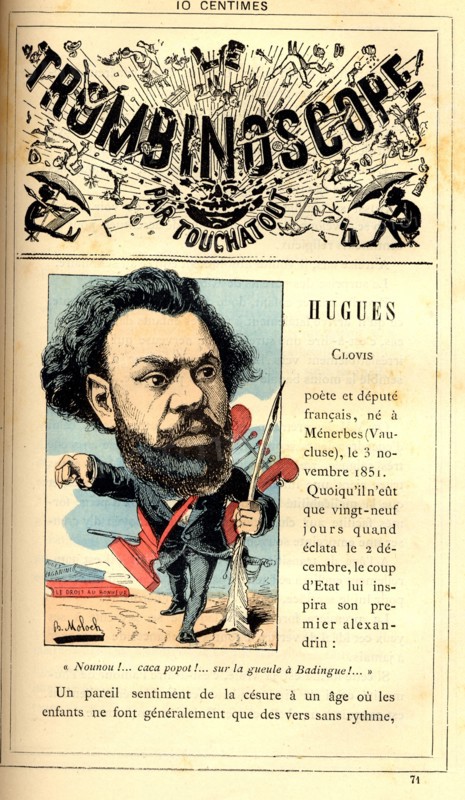 Caricature of Clovis Hugues, in : "Le Trombinoscope"