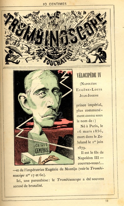 Caricature of Eugène-Louis Napoléon, in : "Le Trombinoscope"