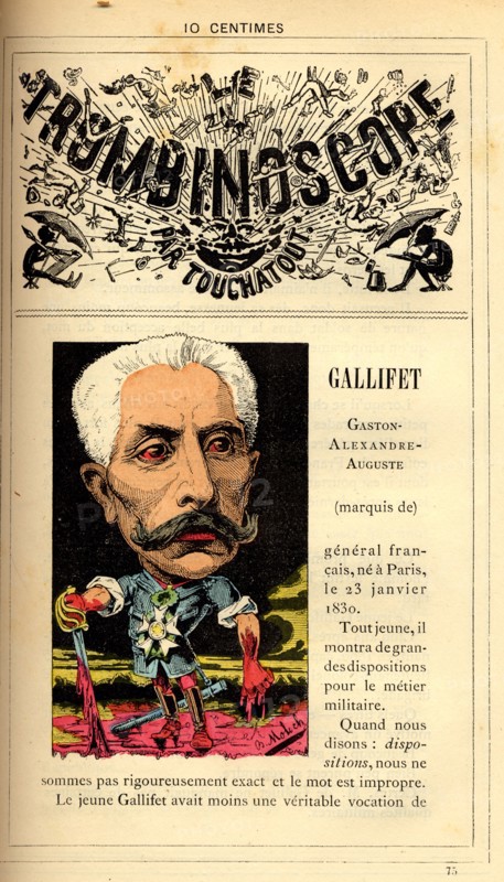 Caricature du marquis de Gallifet, in : "Le Trombinoscope"