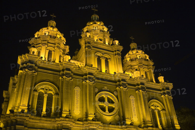 Night Scene of The Church in Wangfujing District,Beijing