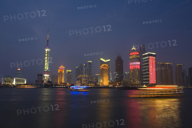 Pudong Skyline along Huangpu River at Night,Shanghai