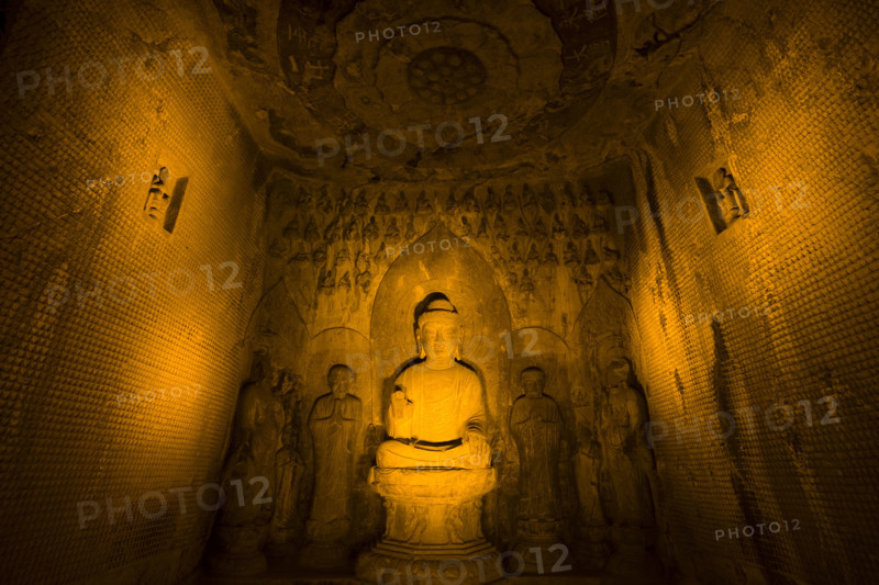 China,Henan Province,Luoyang,Buddhist sculpture at Longmen Grottoes