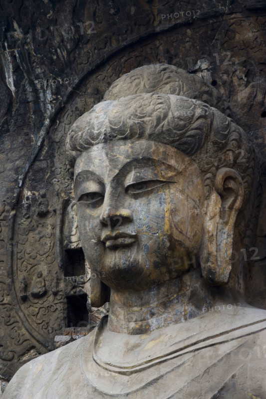 China,Henan Province,Luoyang,Buddhist sculpture at Longmen Grottoes