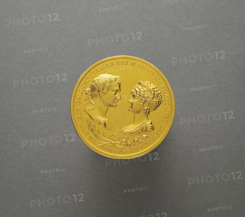 Minted coin in honour of Napoleon I and Marie-Louise's marriage (2nd April 1810)
