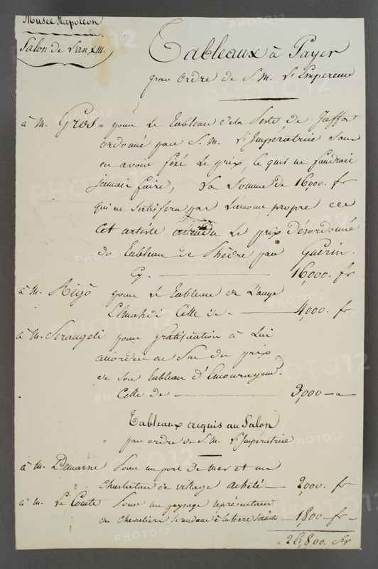 Napoleon I, 
Order for the painting of the Plague Victims of Jaffa
