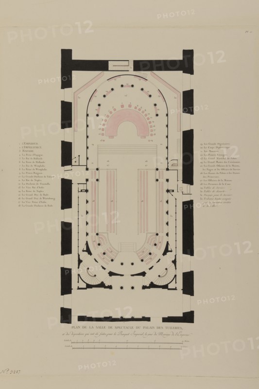Plan de la salle de spectacle du Palais des Tuileries le jour du mariage de l'Empereur Napoléon 1er et de Marie-Louise d'Autriche (2 avril 1810)