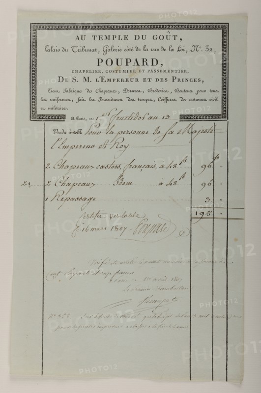 Facture du chapelier Poupard
