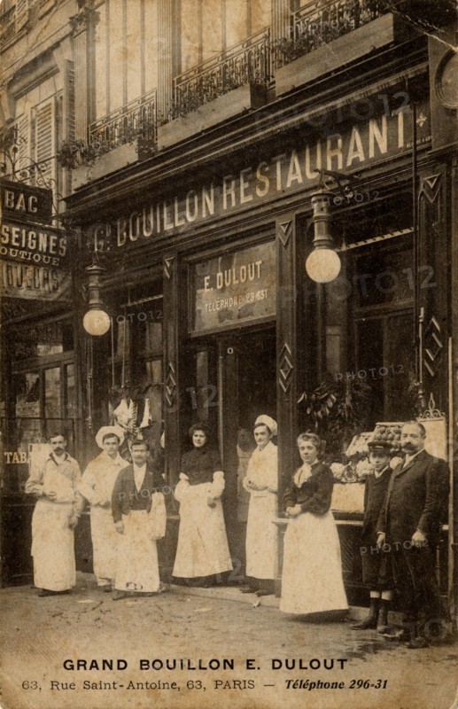 Grand bouillon E. Dulout, 63 rue Saint-Antoine à Paris