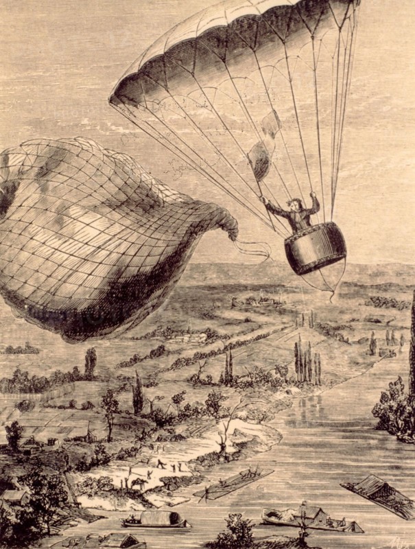 Garnerin,  engraving,  first parachute jump on October 22, 1797