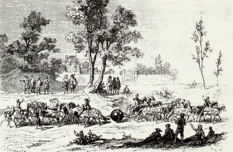 Otto de Guericke performs the "Magdeburg hemisphere" experiment with 24 horses