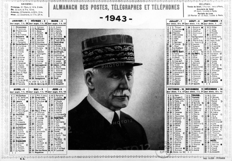 Almanach des postes à l'effigie du Maréchal Pétain