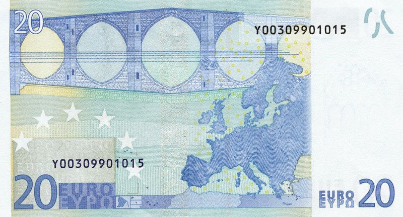 Note of 20 euros (reverse)