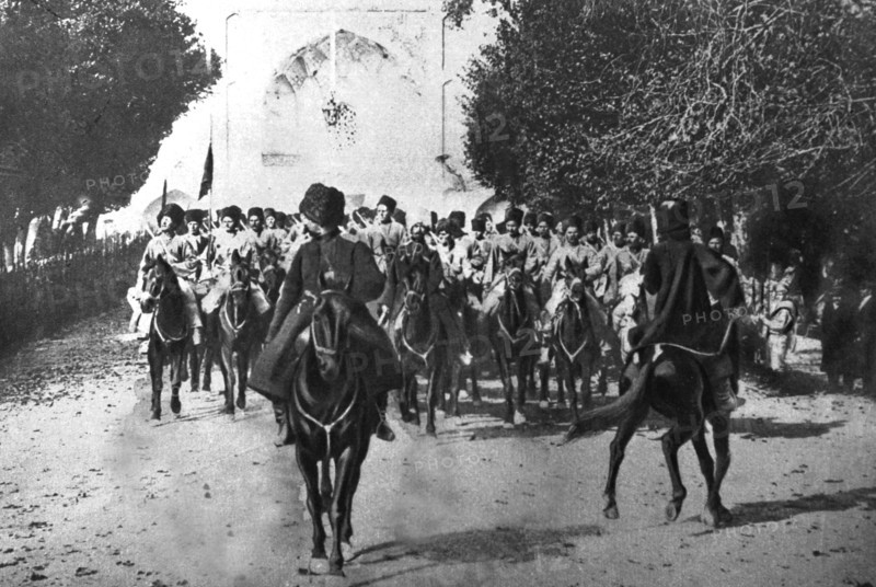 World War I. Russian troops entering Kazvin (Persia, (1916)
