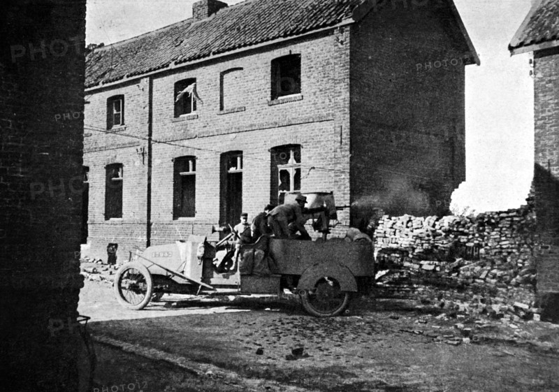 Hotchkiss armored car in position in a mining village