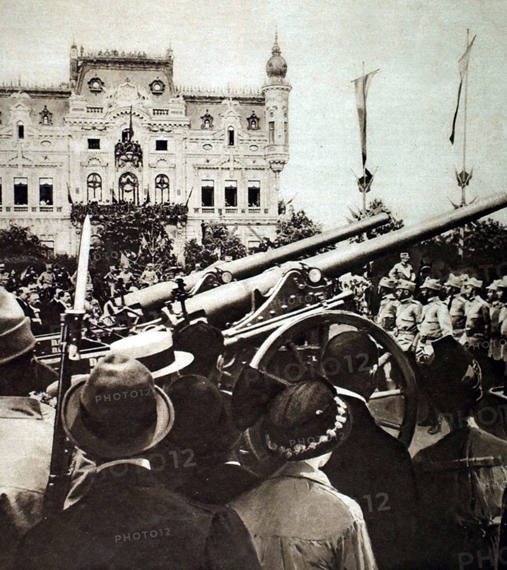 King Ferdinand of Rumania passing his  artillery in review (1916)