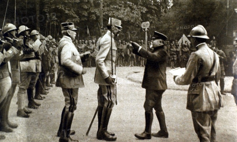 French President Poincaré decorating General Micheler, 1916