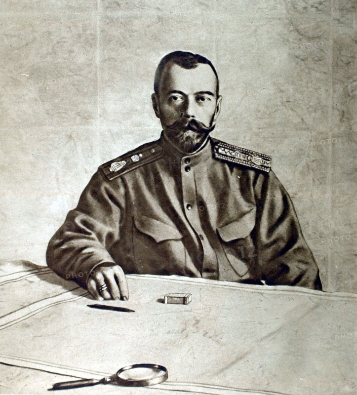 Tsar Nicholas II at work at Russian headquarters