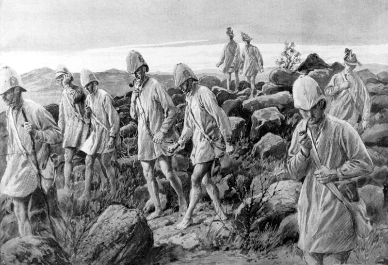 Boer War. In the Transvaal, after the battle, English soldiers taken prisoner by the Boers (1901)