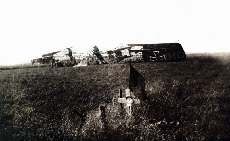 World War I. On the front, a German "Gotha" shot down near the battlefield