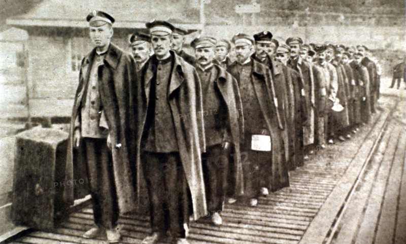 World War I. Russians and Austro-Hungarians exchanging prisoners